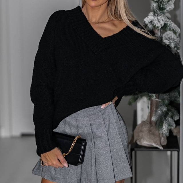 Pulls pour les Femmes à la Mode Chandails Femmes Couleur Unie V Cou Pull Récréatif Tricot Pull en Vrac à Manches Longues Tops