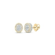 Macey Worldwide Jewelry 10k Yellow Gold Mens Baguette Diamond Oval Earrings 3/8 Ctw