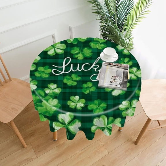 RKSupls 60 Inch Round Tablecloth, Lucky Clover Green Premium Polyester Straight Edge Wrinkle Resistant Washable Table Cover for Party Home Dining Decor