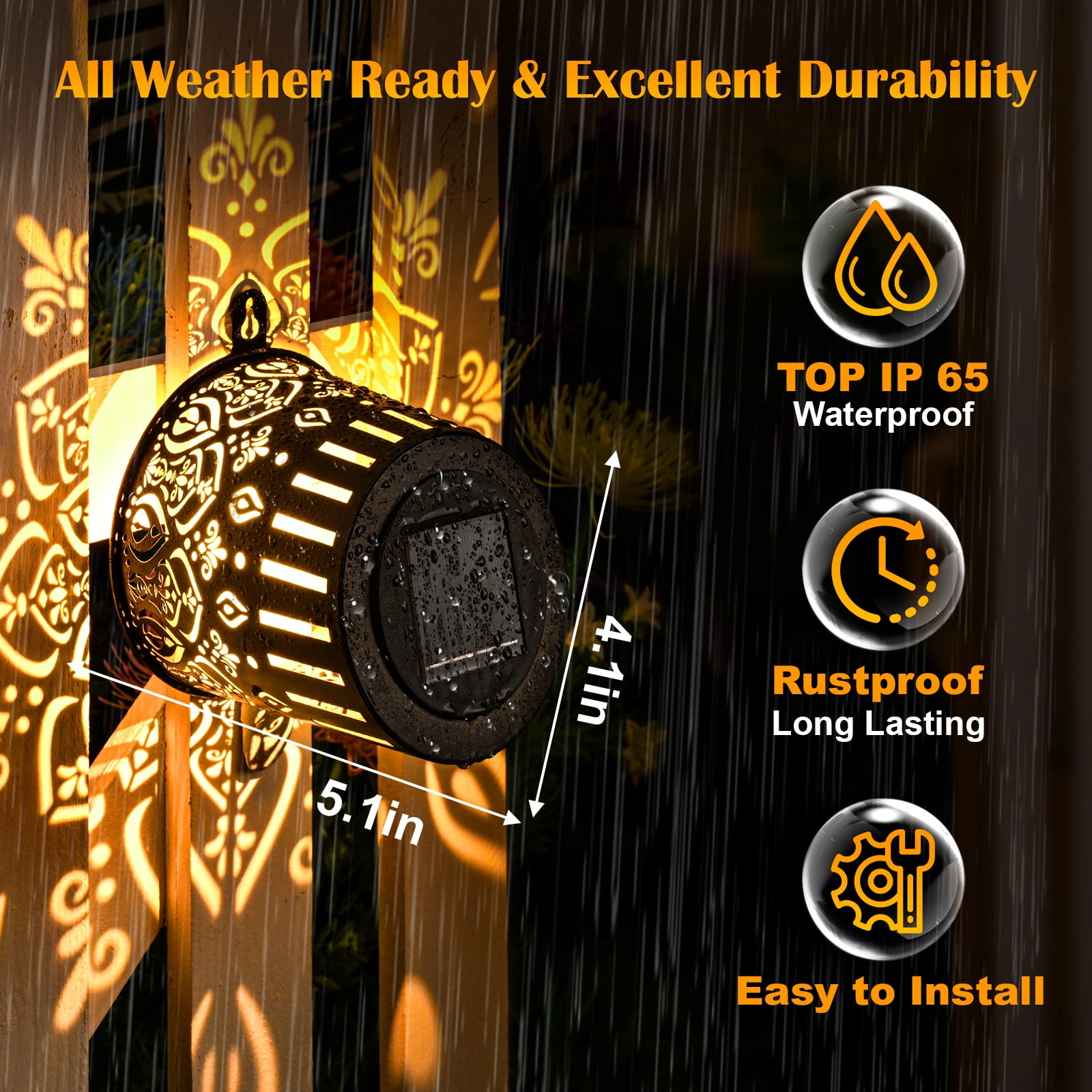 DAZLUTE Solar Fence Lights, Metal Outdoor Wall Light with IP65 Waterproof LED & Auto Sensor, Solar Powered Outsidelight Mandala Theme for Garden Backyard Patio Decor (2 Pack)