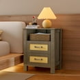 thumbnail image 2 of PetFurnishn 26.18" End Table with Charging Station and Rattan Drawers, Farmhouse Nighstand, Wooden Storage Bedside Table, Living Room, Bedroom(1,Vintage Gray), 2 of 9