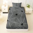thumbnail image 3 of Feelyou Spooky Spider Web Twin Sheets, Cartoon Spider Bedding, Gray White, 3-Piece, 1 Flat Sheet, 1 Fitted Sheet and 1 Pillowcase, 3 of 5