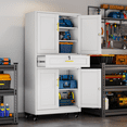 thumbnail image 3 of Ero Tall Metal Garage Storage Cabinet with Doors and Shelves, Rollowing Garage Cabinet with Wheels and Drawers, 3 of 8
