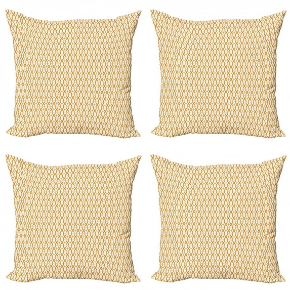Abstract Throw Pillow Cushion Case Pack of 4, Vector Illustration Seamless Pattern Eastern Inspired Artwork Print, Modern Accent Double-Sided Print, 4 Sizes, Marigold White, by Ambesonne