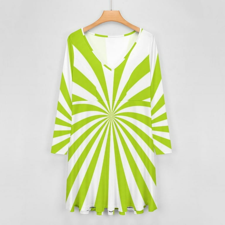 Bright Green And White Sunburst Long Sleeve Dresses For Women Vintage  Elegant Party Dress Oversized V-neck Dress S-8XL - Walmart.com