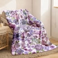 thumbnail image 5 of Contemporary Purple Violet Floral Print Blanket - Soft Plush Flannel All-Season Warmth, White with Purple Roses Design, Machine Washable for Home, Camping, Travel, 5 of 7