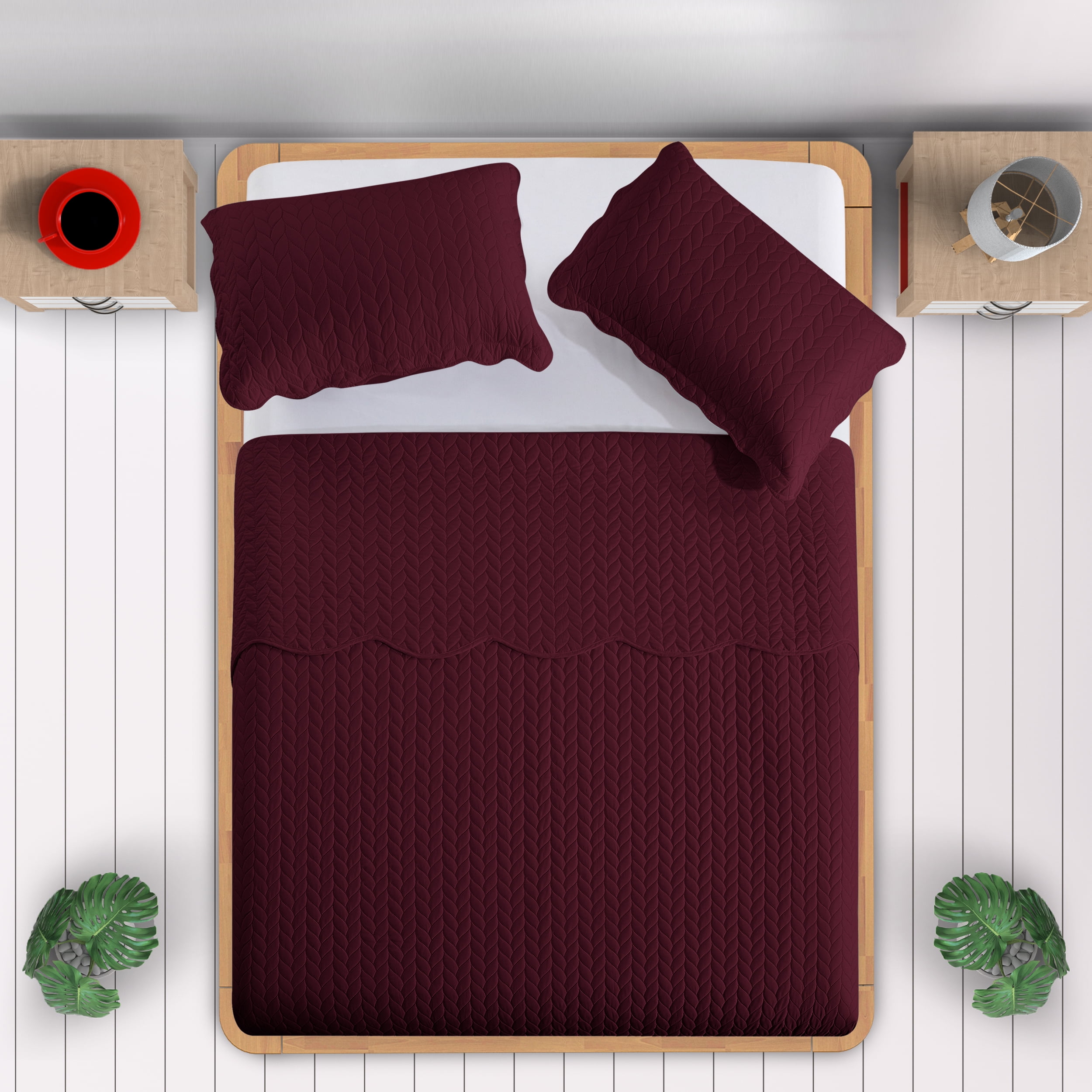 Moonlight20015 2 Piece Quilt Set Lightweight Ultrasoft Microfiber Bedding Burgundy Color Twin