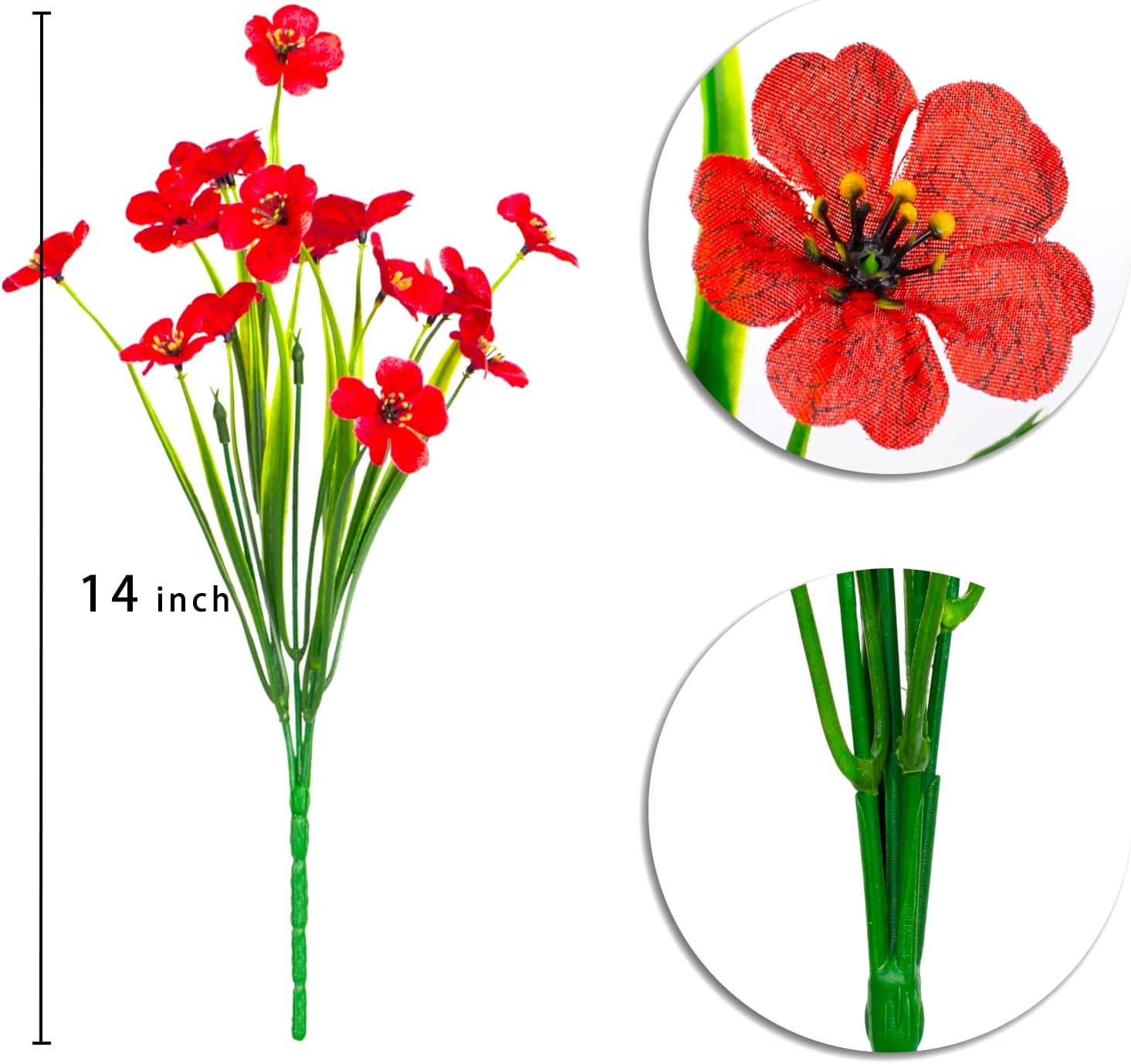 24 Bundles Artificial Violet Flowers Outdoors UV Resistant Fake Plastic Silk Flowers Faux Plants for Indoor Outside Porch Window Garden Decoration (Red)