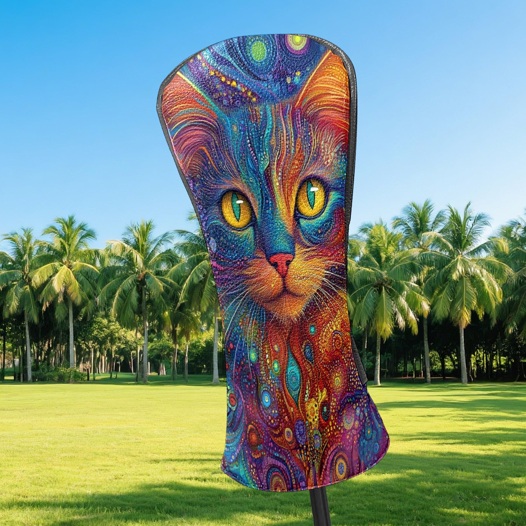 Golf Club Covers PU Leather Waterproof Head Covers for Fairway Woods Hybrids Beautiful Cat Unisex Fits Most Brands