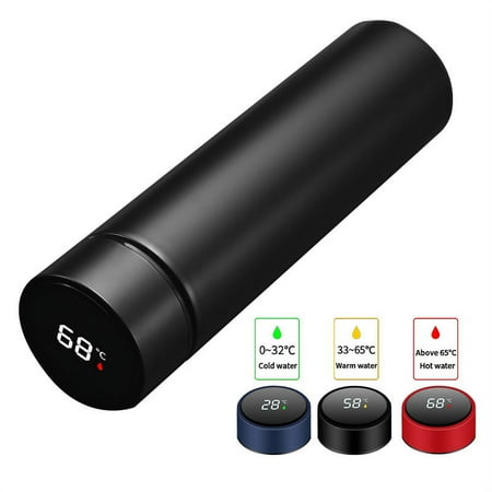 

500ML Intelligent Water Bottle Cooler Stainless Steel Thermos Coffee bottle Temperature Display Leakproof Sport Vacuum Flasks-Option Black-500ml