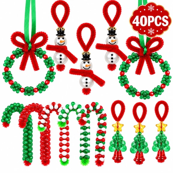 Christmas Beads for Craft DIY, Ornament Christmas Tree Hanging Decor for Xmas Holiday Party Supplies (Make Wreath/Candy Cane/Snowman 1556pcs)