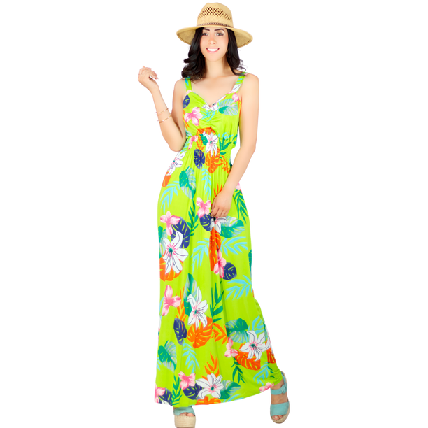 VESTIDO LARGO DE MUJER STRETCH DE ESTAMPADOS PRIMAVERALES UNITALLA