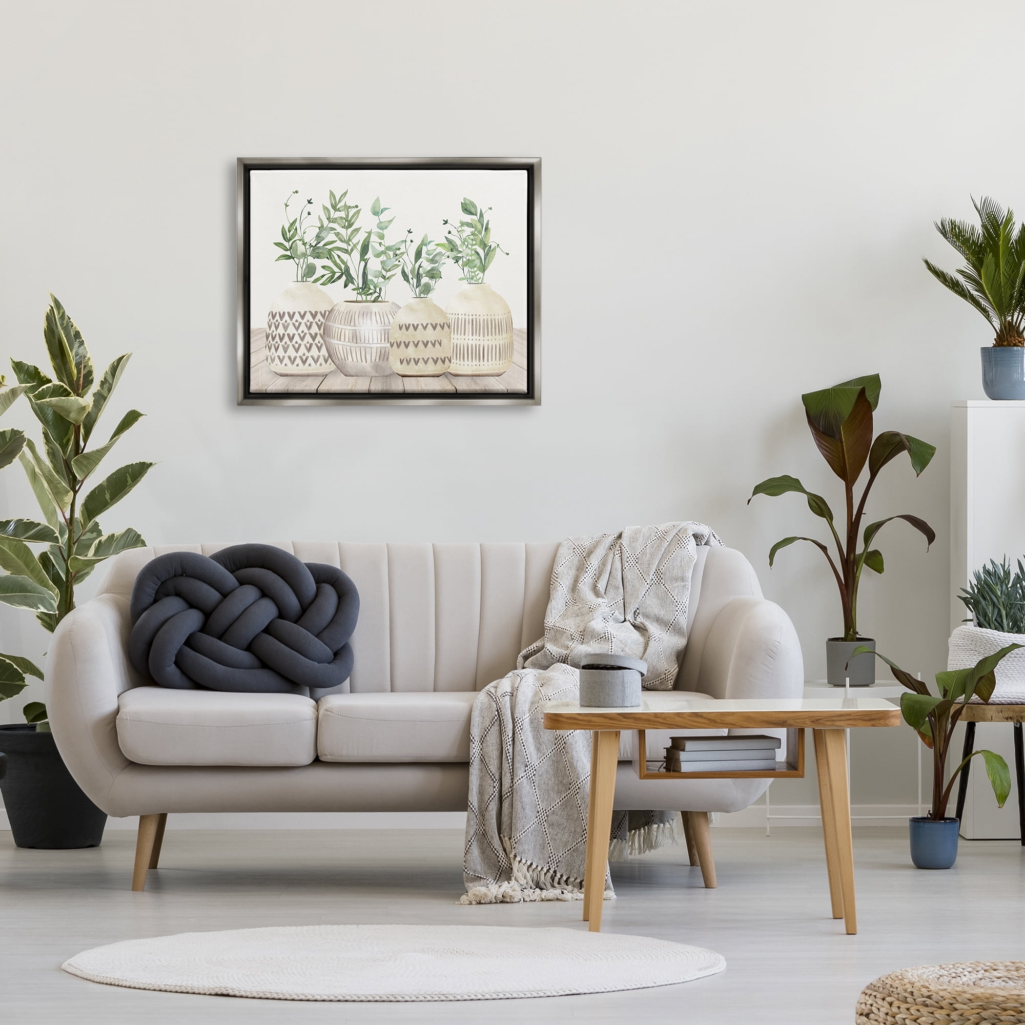 Stupell Industries Herbs in Pottery Still Life Botanical & Floral Painting Gray Floater Framed Canvas Art Print Wall Art, 31 x 25