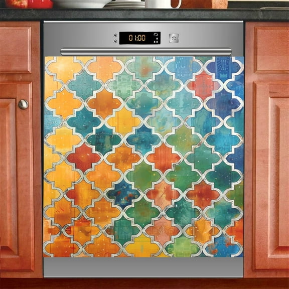 Moroccan Lattice Dishwasher Magnetic Refrigerator Magnet Cover Kitchen Art Panel Decal Sticker Home Decorative 23"x26"