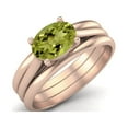thumbnail image 2 of 7X5mm Oval Peridot 925 Sterling Silver Rose Vermeil Three Shank Solitaire Women Valentines Day Gifts Ring, 2 of 3