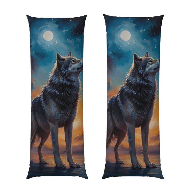 Balery Moonlit Night Sky Wolf Funda Protectora para Almohada Corporal de Algodón Hipoalergénico con Cierre(55 x 21 pulgadas), Almohadas No Incluidas