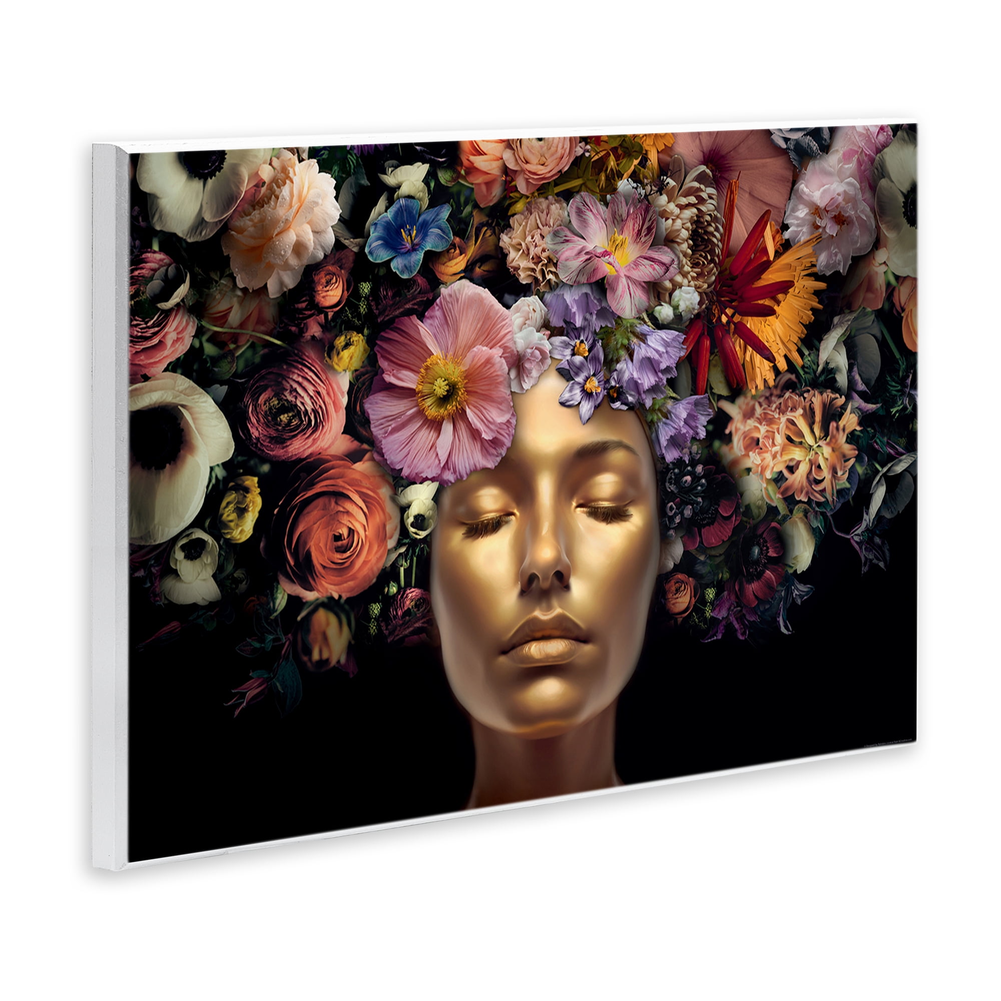 Stupell Industries Gold Face with Flowers Plants & Flowers Painting Unframed Art Print Wall Art, 19 x 13
