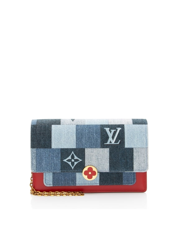 Pre-Owned Louis Vuitton Limited Edition Denim Patchwork Flore Chain Wallet