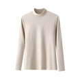 thumbnail image 2 of Womens Tops under $5 Plus Size Long Sleeve Round Neck Solid Color Undershirt Khaki L, 2 of 3