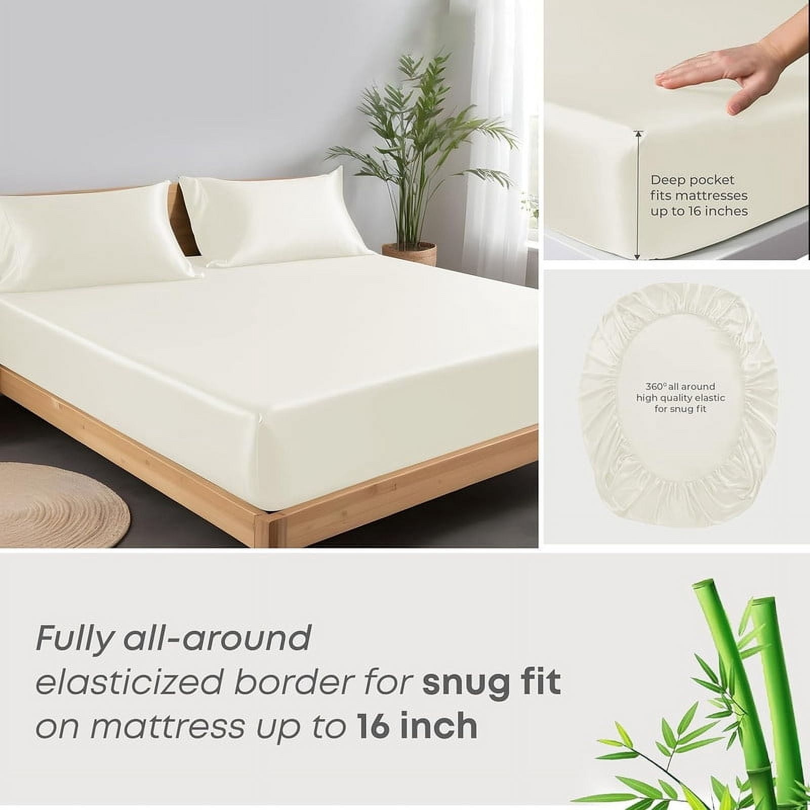 100% Bamboo Queen Sheet Set - Ultra Soft, Breathable & Cooling, Ideal for Hot Sleepers, 16" Deep Pocket, Hotel Luxury Bedding (Ivory)