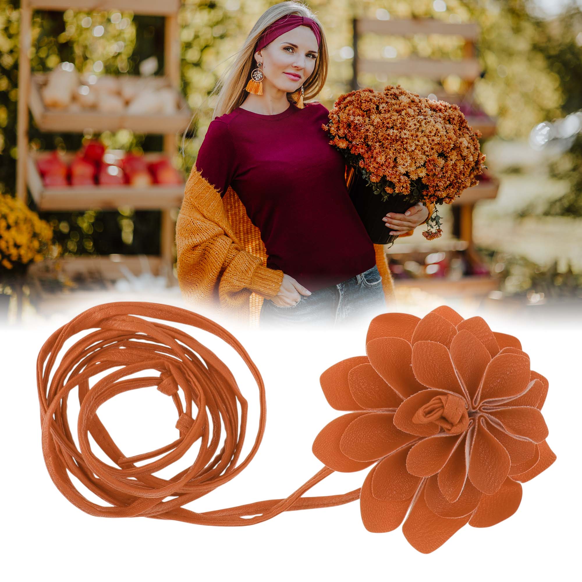 Unique Bargains Versatile Long Adjustable Waist Belt for Women Orange