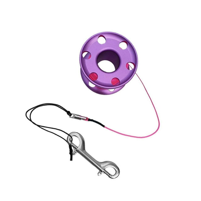 Scuba Diving Finger Spool Reel, Nylon Line&Double Ended Bolt Finger Spool Diving Snap Purple 30m