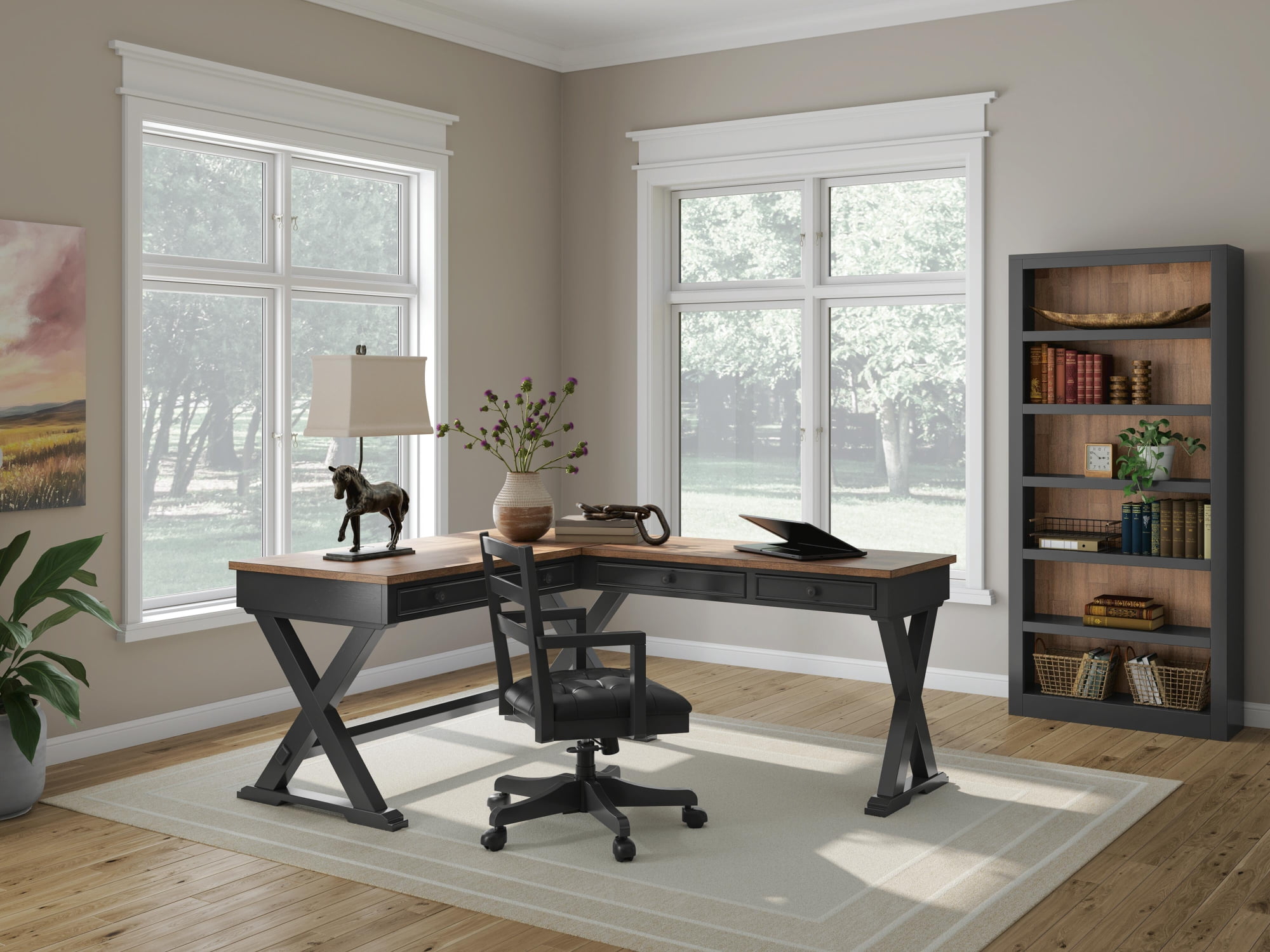 Signature Design by Ashley Wildenauer Home Office Swivel Desk Chair, Adjustable Height, Upholstered Seat, Satin Black Finish