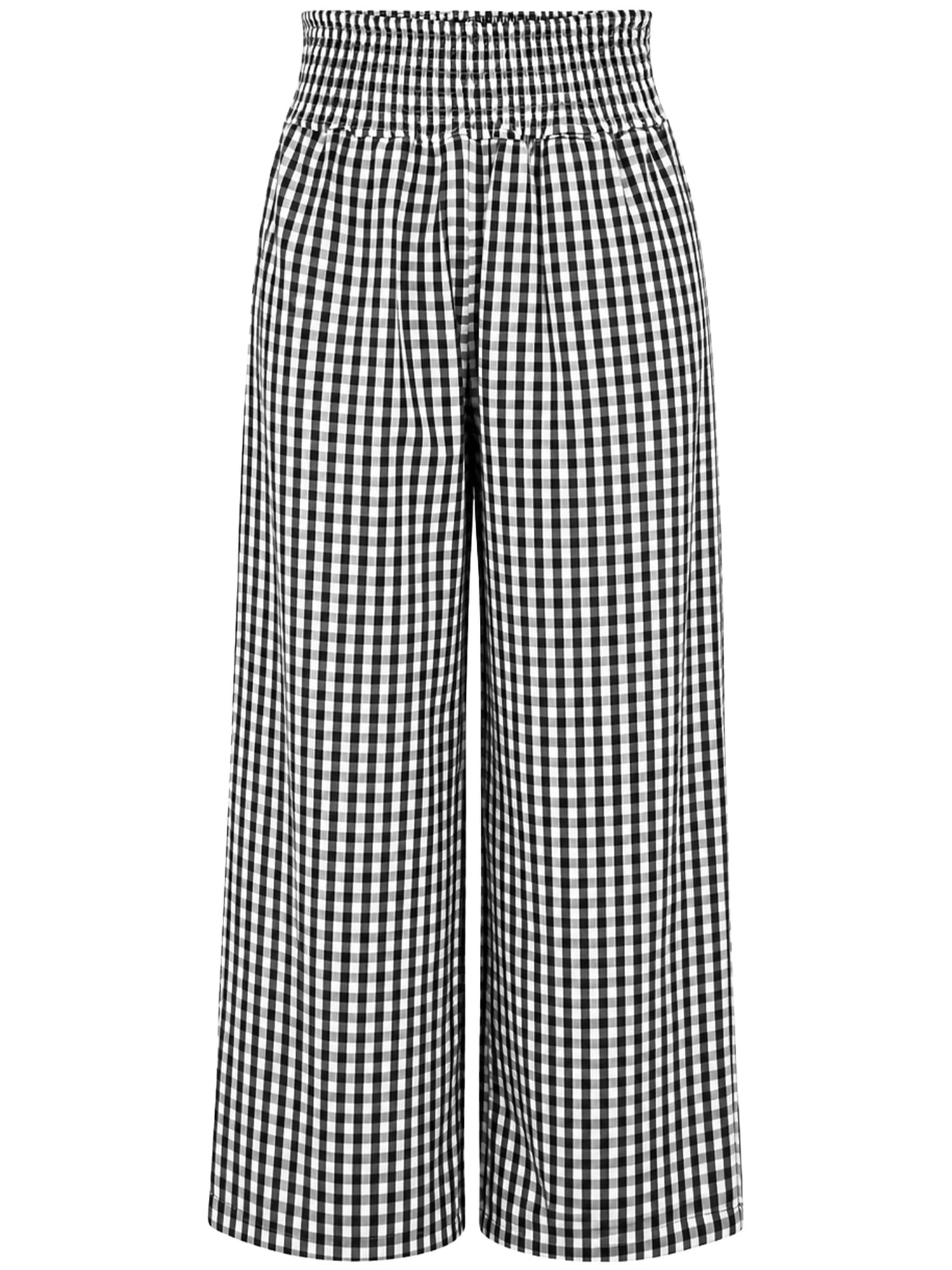 DAKIMOE Pajama Pants Women Palazzo Pants High Waisted Gingham Stripe Lounge Pants Wide Leg PJ Bottoms for Women Valentine's Day