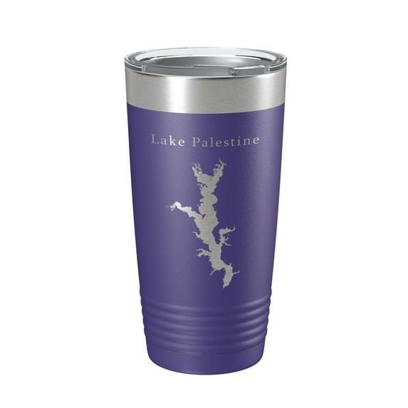 Lake Palestine Map Tumbler Travel Mug Insulated Laser Engraved Coffee Cup Texas 20 oz Purple