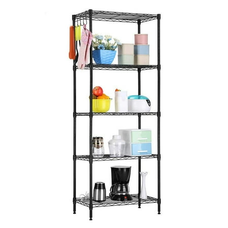 

5 Tier Black Epoxy Steel Wire Shelving Unit and Storage Racks Metal Shelves for Garage Metal Storage Shelving Kitchen Rack 21.25 x 11.42 x 59.06 Black S10125