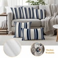 thumbnail image 6 of Navy Blue Khaki Striped Outdoor Waterproof Pillow Covers, Modern Minimalist Ombre Lines Decorative Rectangle Throw Pillowcase Sofa Cushion Sham for Patio/Couch/Chair, 20"x12" 2 Pack, 6 of 8
