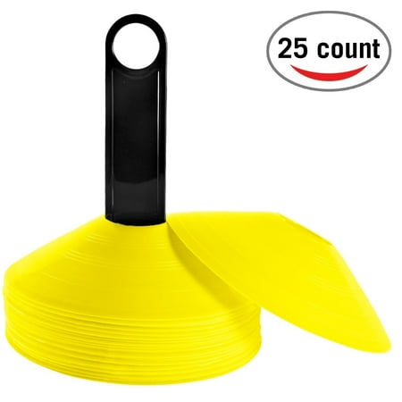 - Reehut (Set of 25) Agility Disc Cone with FREE USER E-BOOK & Plastic Holder - Perfect For Soccer, Football & Any Ball Game To Mark - Disc Mini Training Cones - Field Markers - Yellow