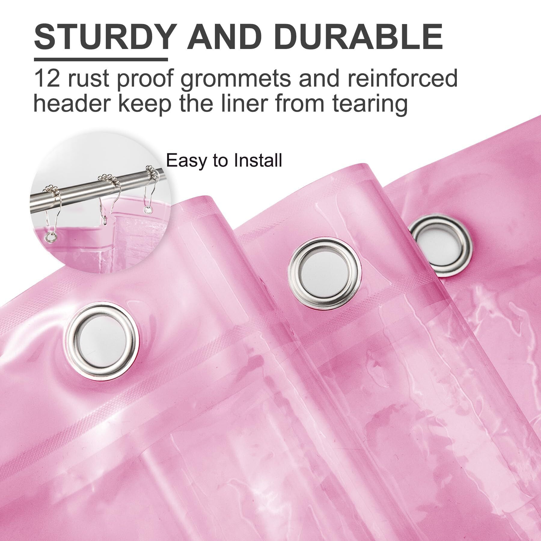 AmazerBath Shower Curtain Liner, 72x72 Clear Hot Pink Shower Curtain Liner, Lightweight Plastic Shower Curtain Liner, Cute Waterproof Shower Liner for Bathroom with 3 Magnets & 12 Grommet Holes