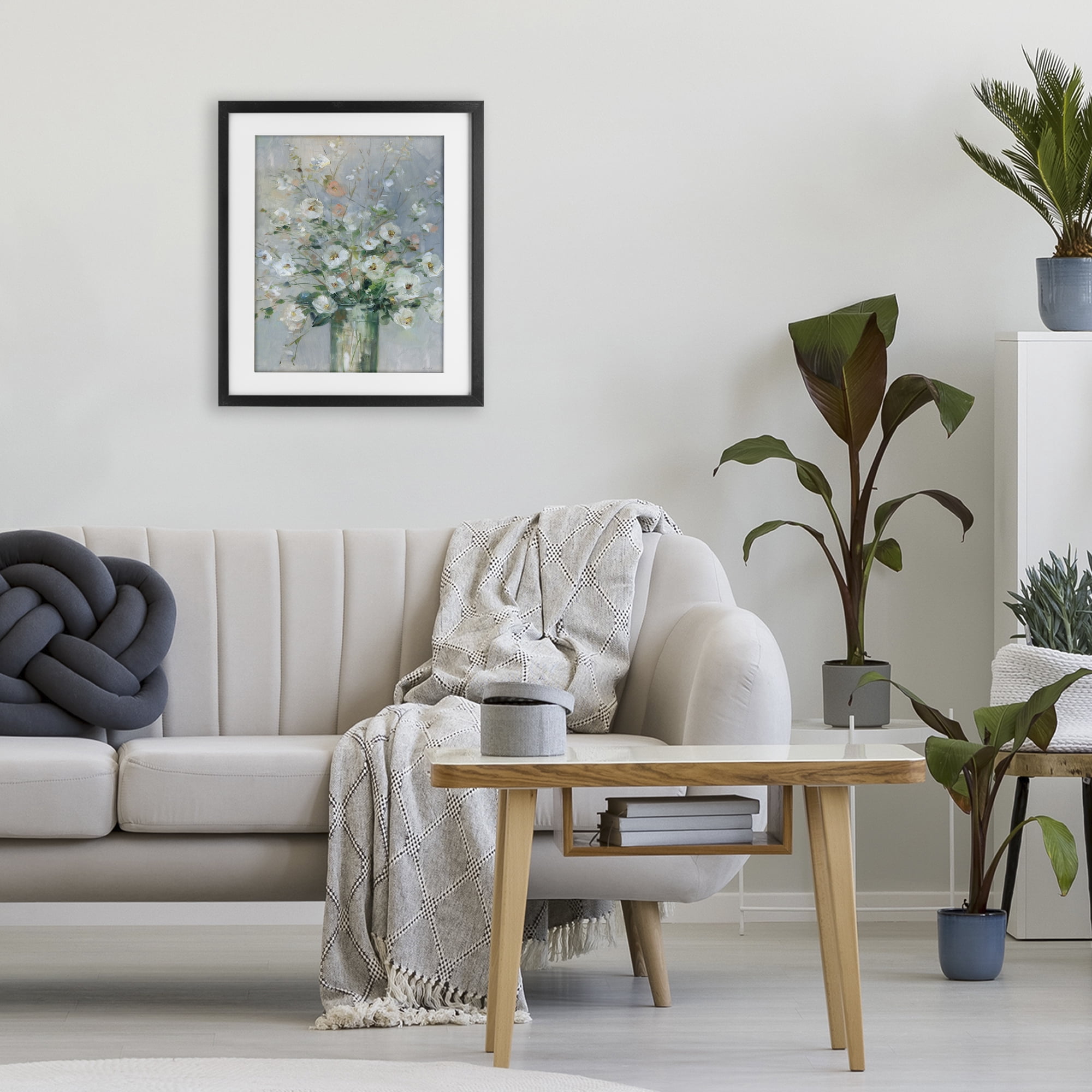Stupell Industries Delicate White Blossoms Impression Black Framed Print Under Glass, design by Sally Swatland