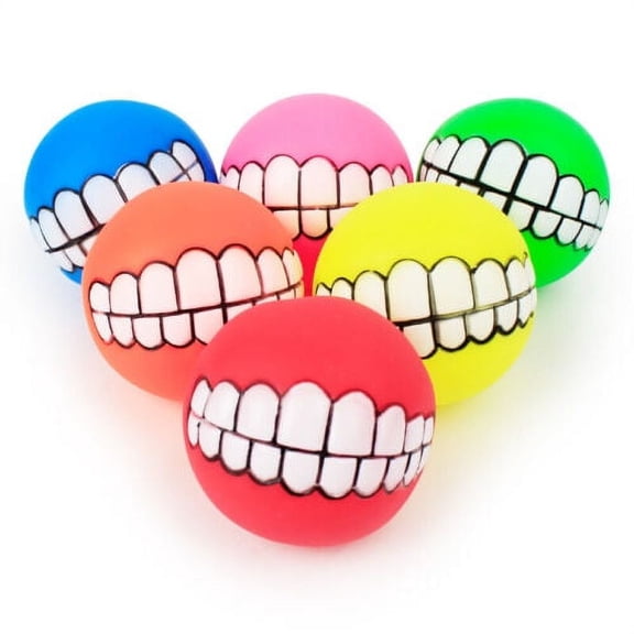 Dog Ball Funny Teeth Silicon Toy Chew Squeaker Squeaky Sound Toy 6 Pack
