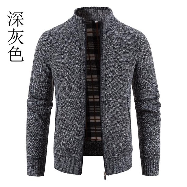 Suéter grueso de talla grande con forro polar para otoño e invierno para hombre, cárdigan con cuello alto, chaqueta para hombre