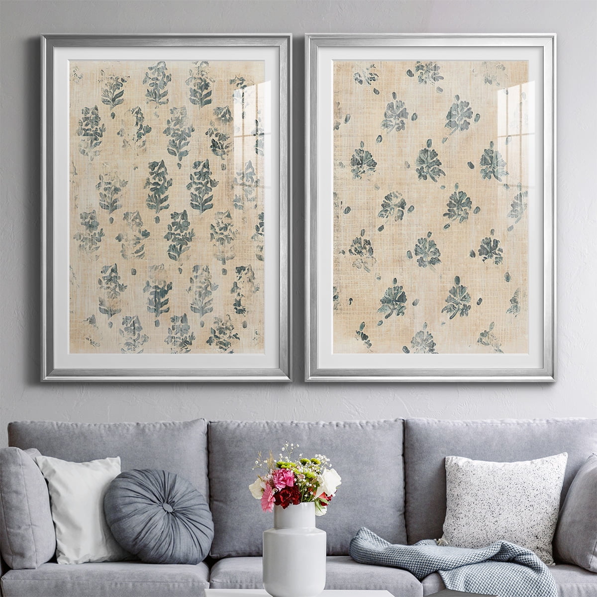 Wexford Home Vintage Blockprint I Premium Framed Print, 22.5" x 30.5" - Ready to Hang, Silver (Set of 2)