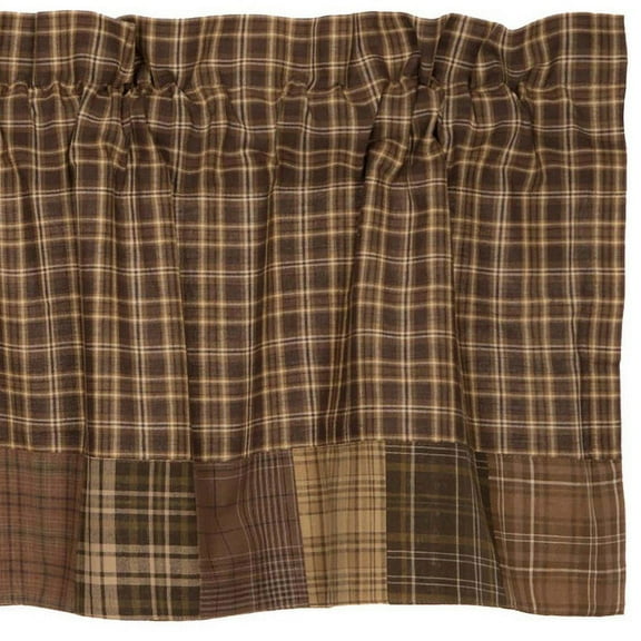Prescott Rustic 16"x72" Valance Brown Rod Pocket Patchwork Cotton Plaid Kitchen Window Curtains