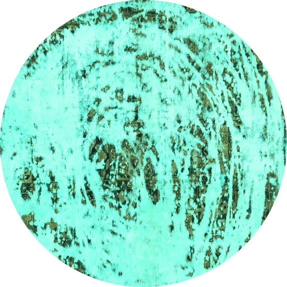 Ahgly Company Machine Washable Indoor Round Abstract Turquoise Blue Modern Area Rugs, 8' Round