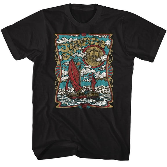 Jerry Garcia Grateful Dead Sans Souci Boat Black Adult T-Shirt