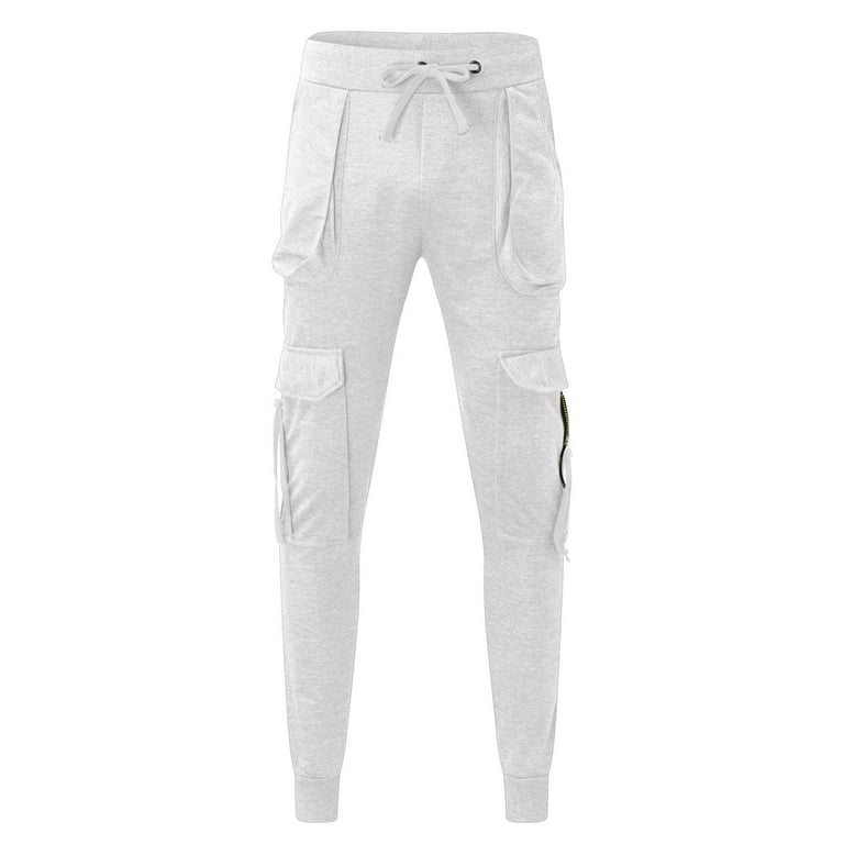 CAICJ98 Mens Joggers Sweatpants Men's Active Tack Jogger Pants Fitness  Tapered Sweatpants Slim Fit Trousers with Zipper Pockets White,L
