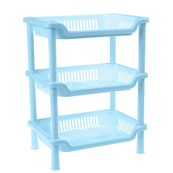 Estante de almacenamiento rectangular de tres capas, organizador de plástico con ruedas para cocina y baño, estantes ajustables para fácil acceso, estante de pie que ahorra espacio para