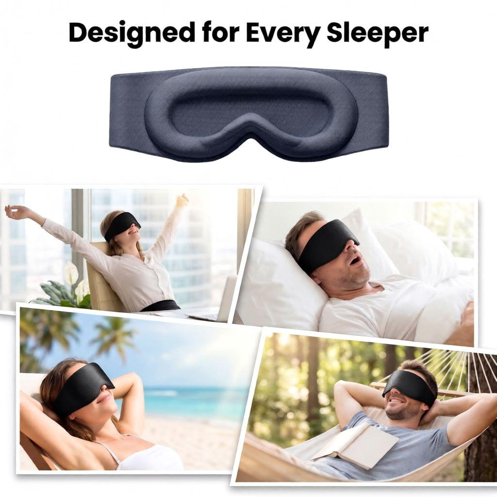 FACEMOON Weighted Sleep Mask 100% Blackout 3D Contoured for Men and Women Tranquil Night Sleep Soft Memory Foam Zero Pressure Airplane Travel Black
