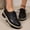 #0193-Black, variant on Xucatan Low Heel Floral Embroidered Up Shoes for Women, Faux Leather Round Toe Loafers with Contrast Stitching, Cushioned Insole Casual Footwear, Versatile Solid Color Design for Office Gift