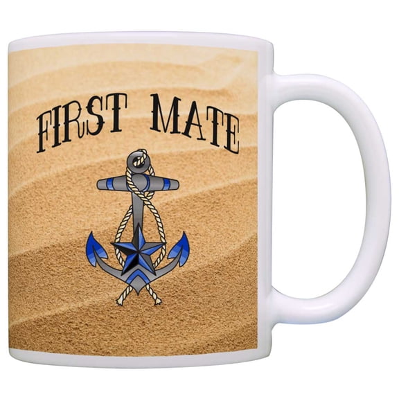 ThisWear Sailing Gift First Mate Nautical Anchor Sailing Themed 11 ounce Coffee Mug Sand