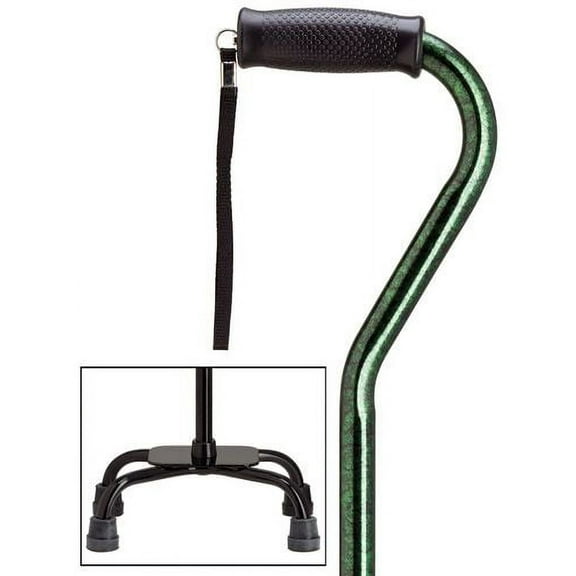 Quad Cane Adjustable Green Granite Large base 7" x 13" with center balance offset handle and nylon security nut