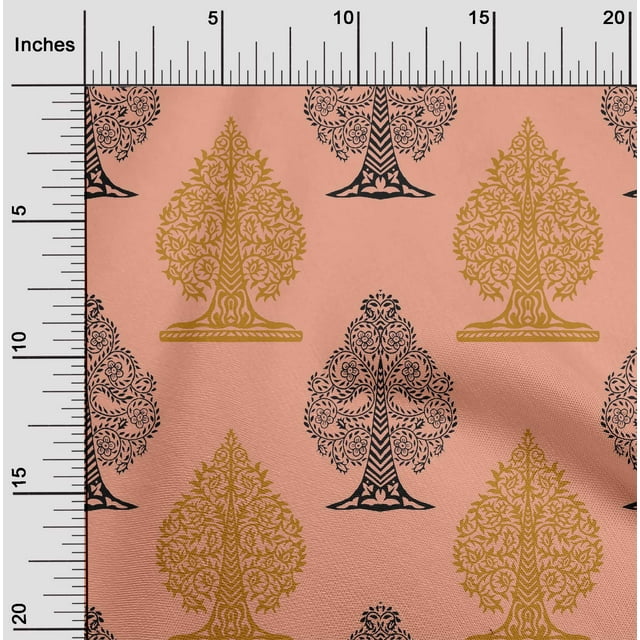 oneOone Viscose Chiffon Peach Fabric Floral & Flying Swan Block Fabric For Sewing Printed Craft Fabric By The Yard 42 Inch Wide