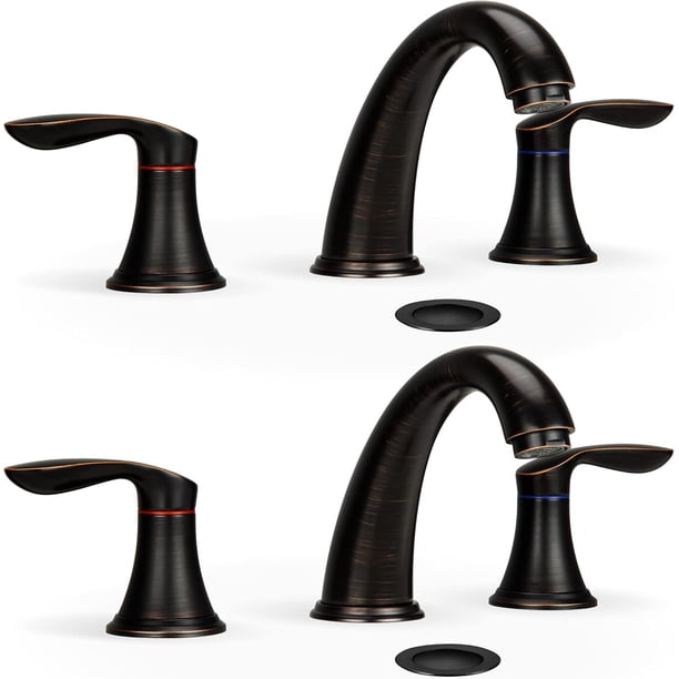Bathroom sink faucet set (2 packs)-widespread orb 3-hole faucet con stainless steel pop-up drain y cupc lead-free hose (oil rubbed bronze)
