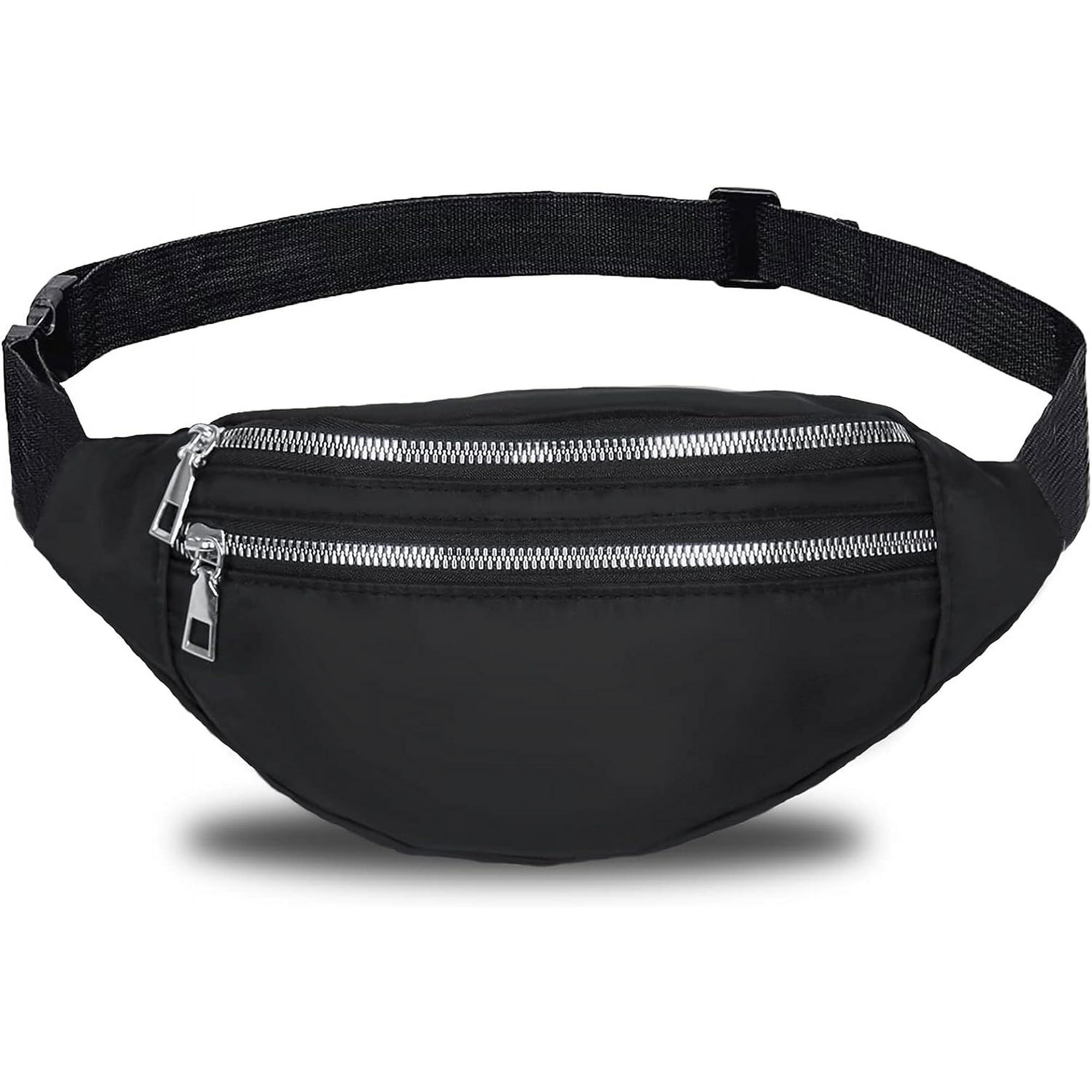 Black Bum Bag Fashion Waist Pack Bumbag for Women Men Lightweight Fanny Pack with 2 Zip Pockets Adjustable Strap Large Belt Bag Walmart