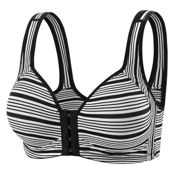 Xdegoge Sports Bra for Women High Impact Support Wirefree Workout Crop Top with Classic Striped Pattern Front Hook and Eye Closure Moisture-Wicking Activewear for Yoga Running Gym